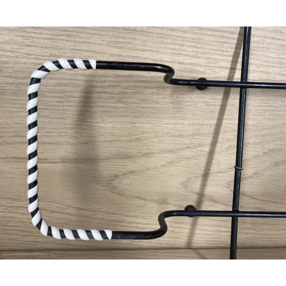 Vtg Casserole Cradle Kitchen Black Metal White Wrapped Handles for 8